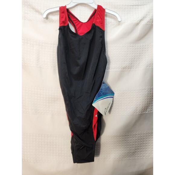 Dolfin Bathingsuit Women Sz 28 Racing Color Block Performance Back Red One Piece - Picture 3 of 7